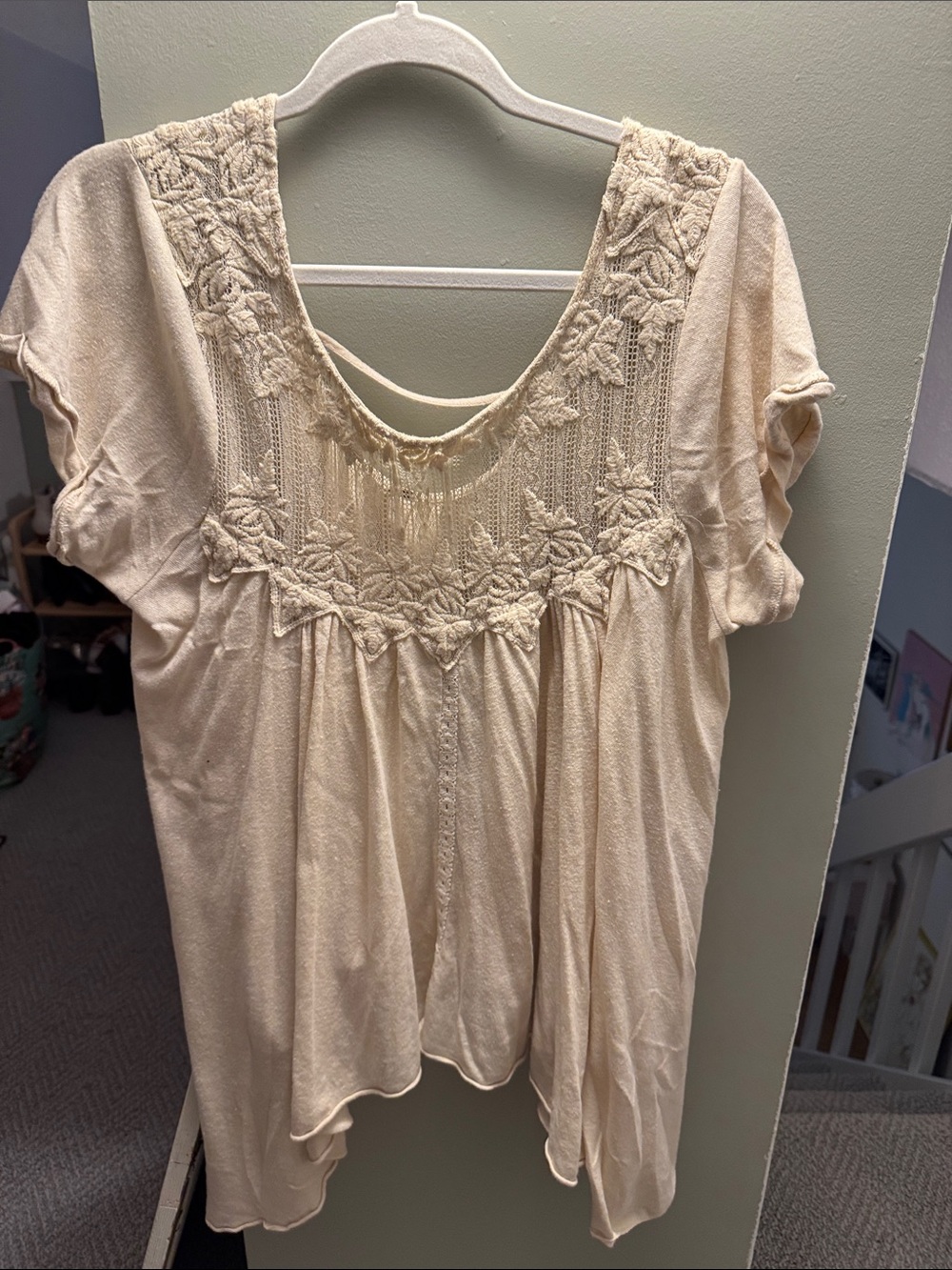 Free People Cream Embroidered Scoop Neck Tunic